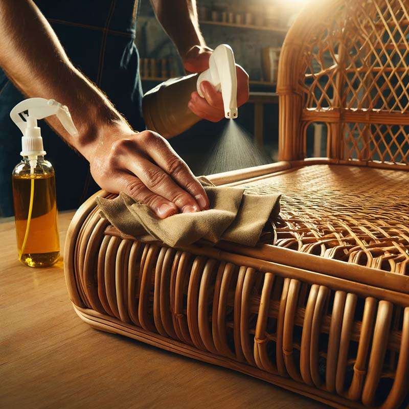 Lau chùi nhẹ nhàng bề mặt mây tre giúp loại bỏ vi khuẩn và bào tử mốc gây mùi.